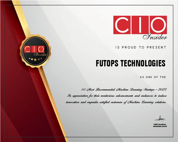CIO Insider — Top Machine Learning Startups 2023 recognition certificate