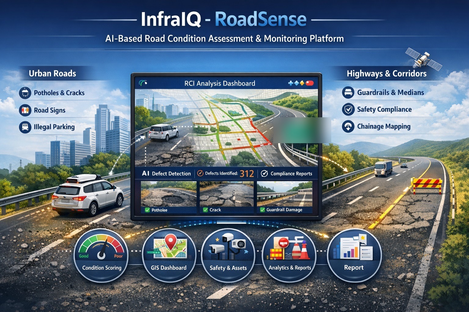 InfraIQ RoadSense dashboard and road survey